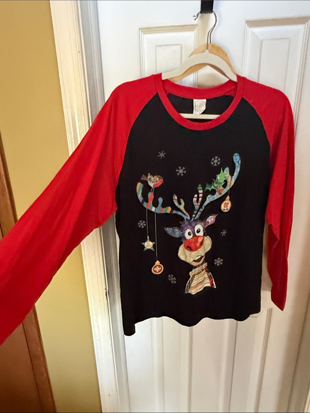 Women’s Black & Red Reindeer Raglan Holiday Top